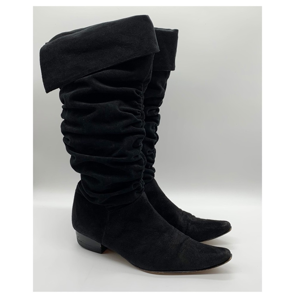 D’Vito Black Faux Suede Slouchy Knee High Cuffed Boots Size 39